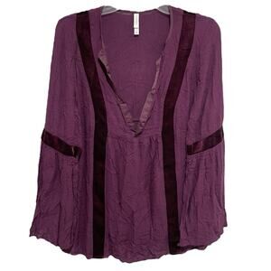 Hippie Boho Xhilaration Womens Top Large Purple Renaissance Velvet Flare Sleeve